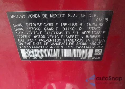 2015 Honda Fit Ex/Ex-L z USA, uszkodzony, nr VIN 3HGGK5H82FM773270